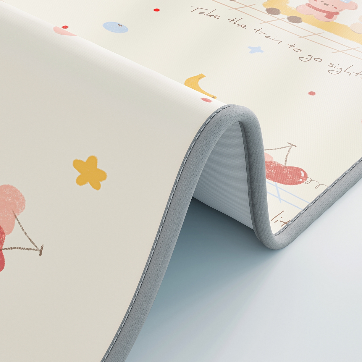 91家纺网 家纺一手货源 找家纺 家品罗兰 2026春夏新款数码印花婴儿床冰丝席-水光冰丝系列 萌宝小火车