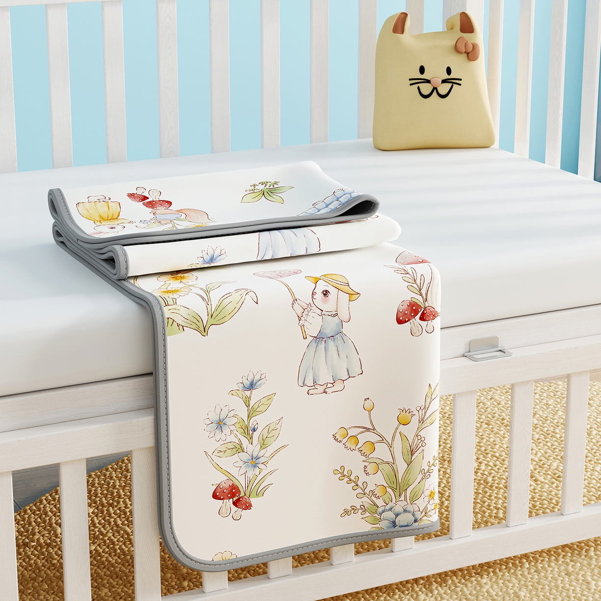 91家纺网 家纺一手货源 找家纺 家品罗兰 2026春夏新款数码印花婴儿床冰丝席-水光冰丝系列 精灵小兔