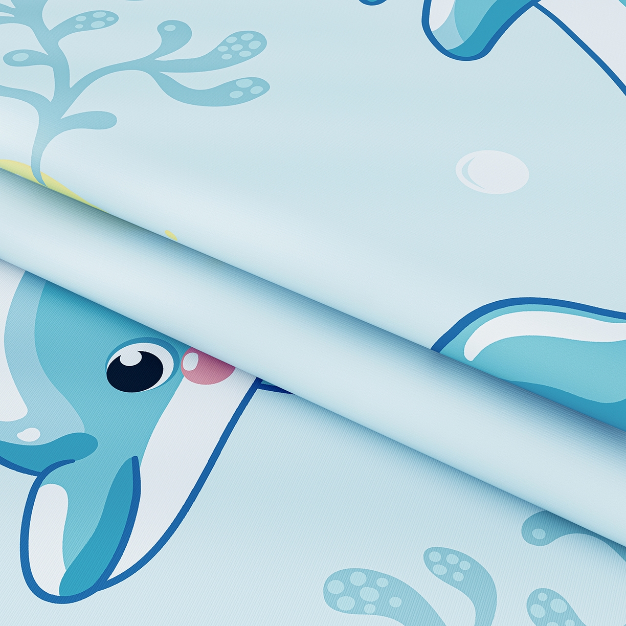 91家纺网 家纺一手货源 找家纺 家品罗兰 2026春夏新款数码印花婴儿床冰丝席-水光冰丝系列 海豚奇遇