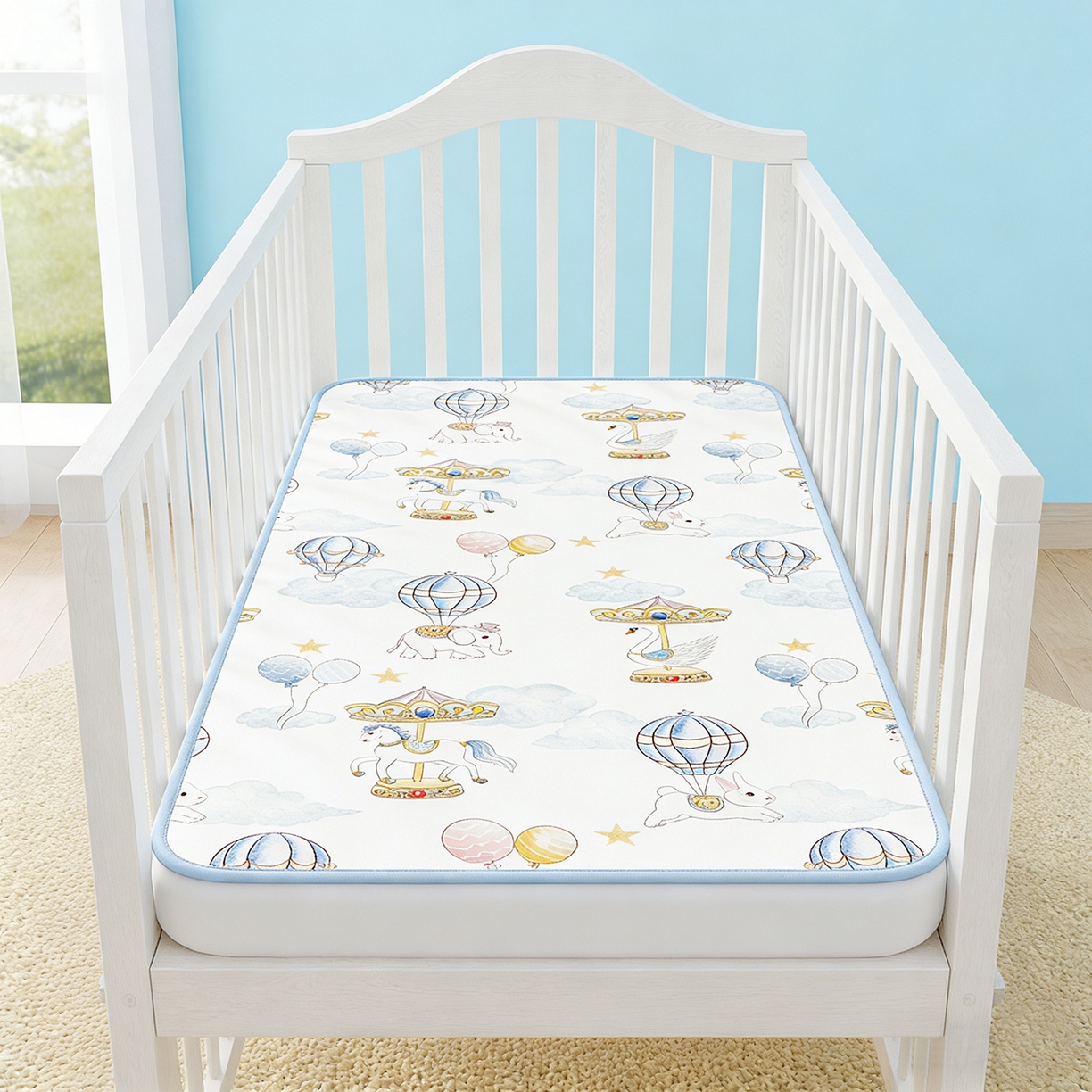 91家纺网 家纺一手货源 找家纺 家品罗兰 2026春夏新款数码印花婴儿床冰丝席-水光冰丝系列 萌象木马