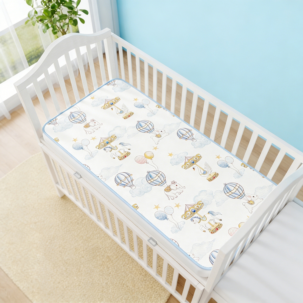 91家纺网 家纺一手货源 找家纺 家品罗兰 2026春夏新款数码印花婴儿床冰丝席-水光冰丝系列 萌象木马