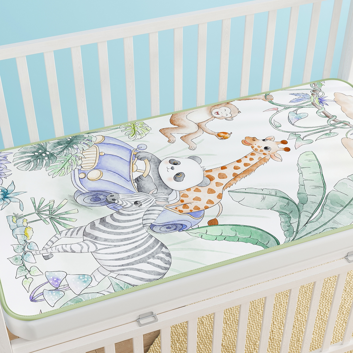 91家纺网 家纺一手货源 找家纺 家品罗兰 2026春夏新款数码印花婴儿床冰丝席-水光冰丝系列 动物乐园