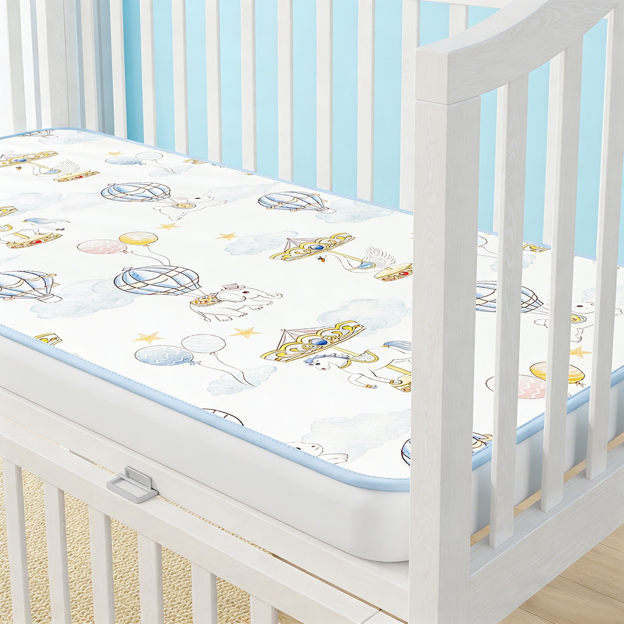 91家纺网 家纺一手货源 找家纺 家品罗兰 2026春夏新款数码印花婴儿床冰丝席-水光冰丝系列 萌象木马