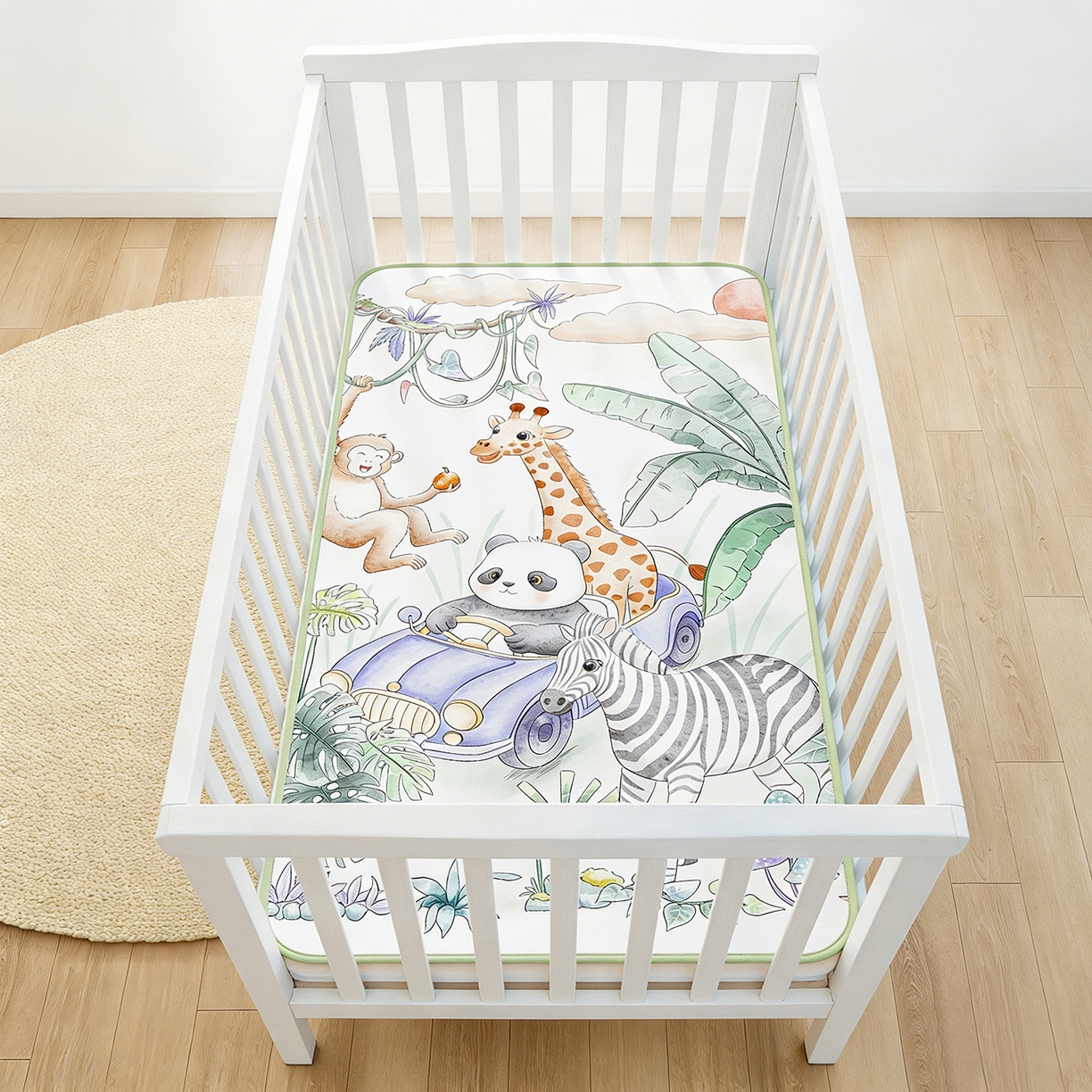 91家纺网 家纺一手货源 找家纺 家品罗兰 2026春夏新款数码印花婴儿床冰丝席-水光冰丝系列 动物乐园