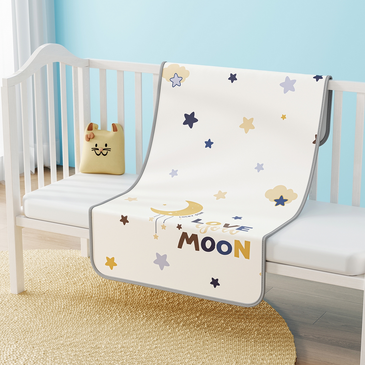 91家纺网 家纺一手货源 找家纺 家品罗兰 2026春夏新款数码印花婴儿床冰丝席-水光冰丝系列 满天星辰