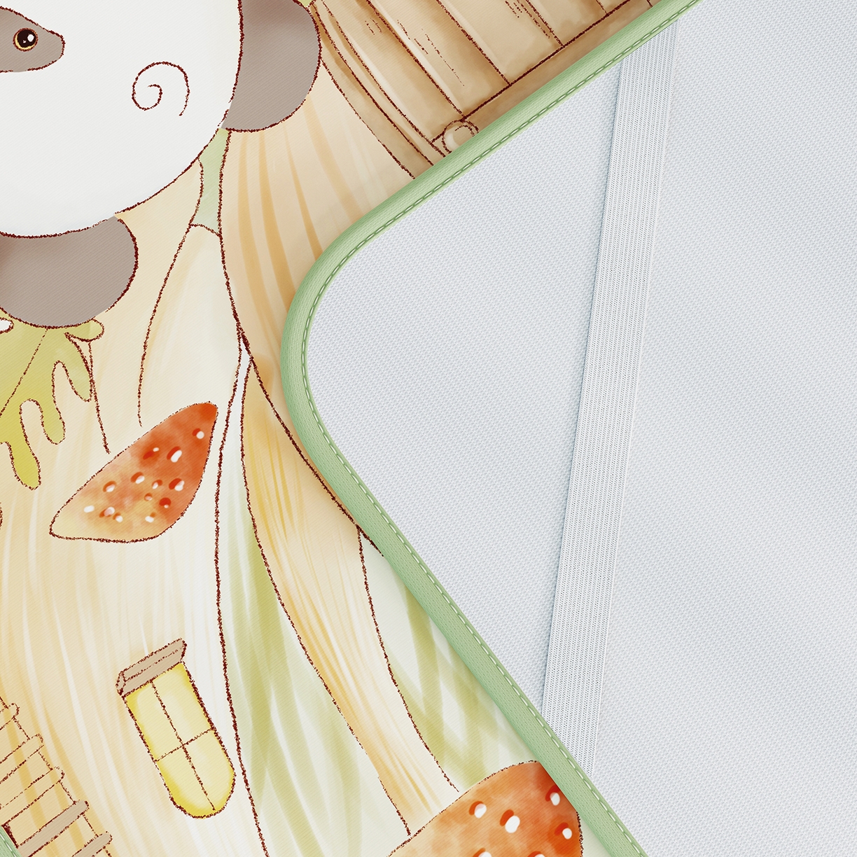 91家纺网 家纺一手货源 找家纺 家品罗兰 2026春夏新款数码印花婴儿床冰丝席-水光冰丝系列 蘑菇城堡