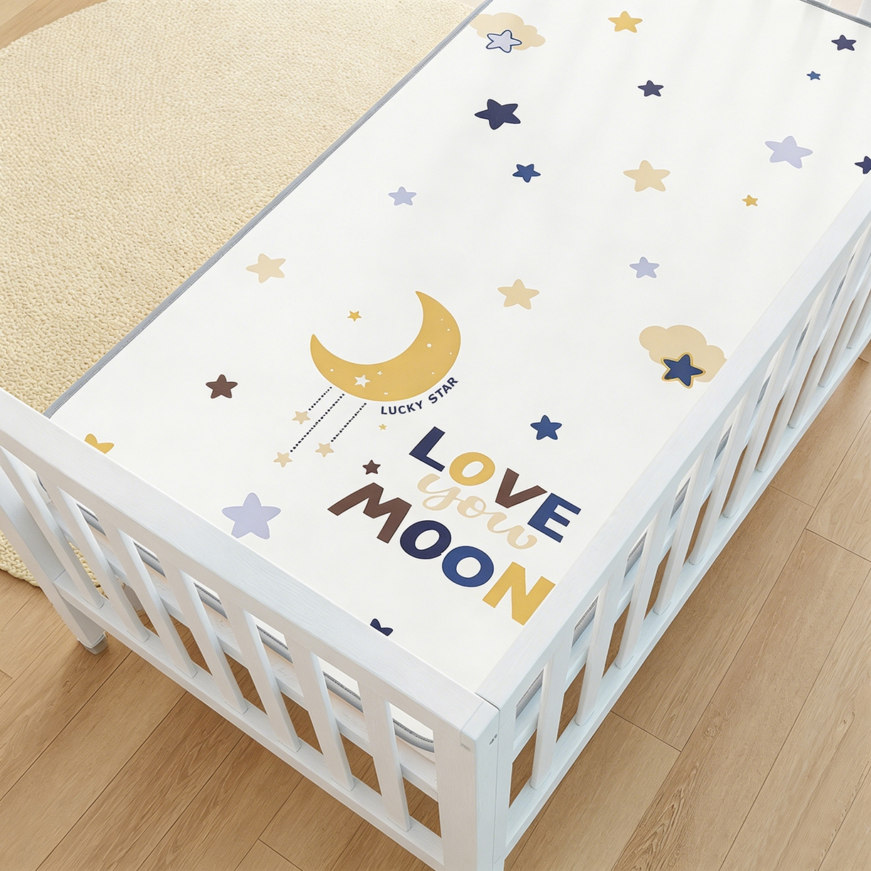 91家纺网 家纺一手货源 找家纺 家品罗兰 2026春夏新款数码印花婴儿床冰丝席-水光冰丝系列 满天星辰