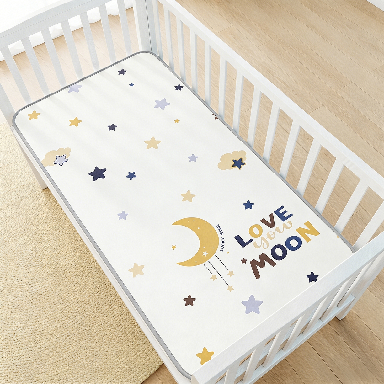 91家纺网 家纺一手货源 找家纺 家品罗兰 2026春夏新款数码印花婴儿床冰丝席-水光冰丝系列 满天星辰