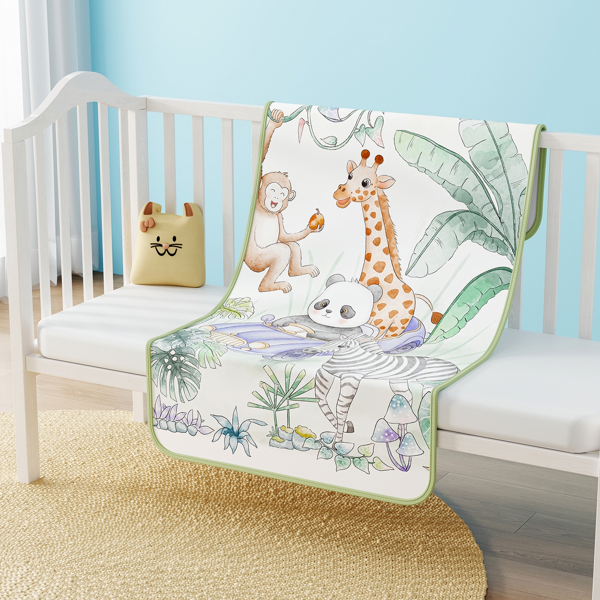 91家纺网 家纺一手货源 找家纺 家品罗兰 2026春夏新款数码印花婴儿床冰丝席-水光冰丝系列 动物乐园