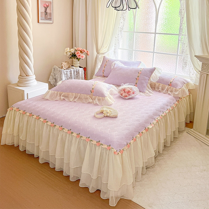 91家纺网 家纺一手货源 找家纺 瑞宝 2026新款负离子冰岛丝花边床裙款凉席席子三件套-莉莉安 莉莉安-梦幻紫