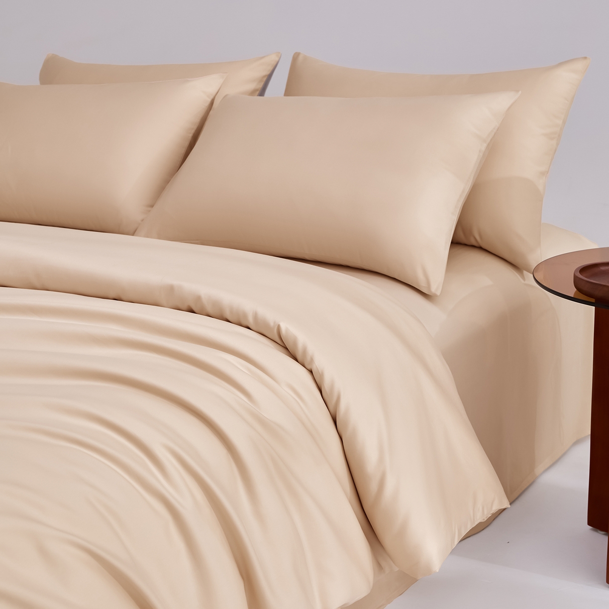 91家纺网 家纺一手货源 找家纺 合欢（原天一阁） 2026新款50s双股长绒棉全棉纯棉纯色四件套 香槟金