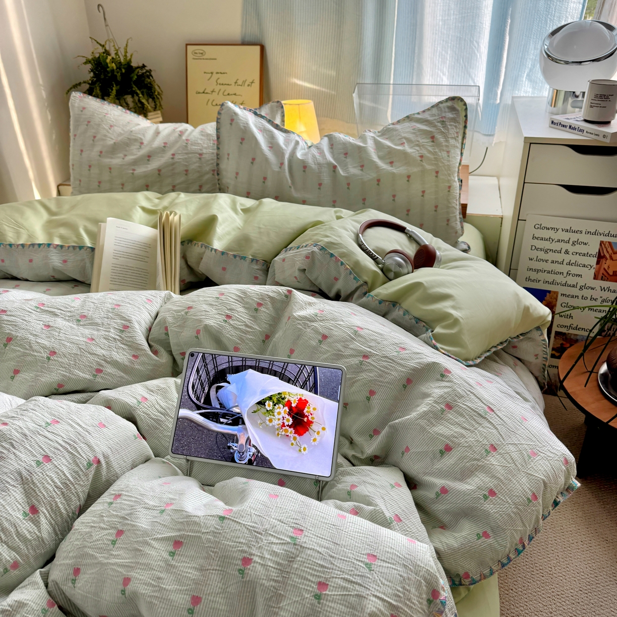 91家纺网 家纺一手货源 找家纺 田野 2026新款全棉水洗提花贝壳边四件套 青郁小朵