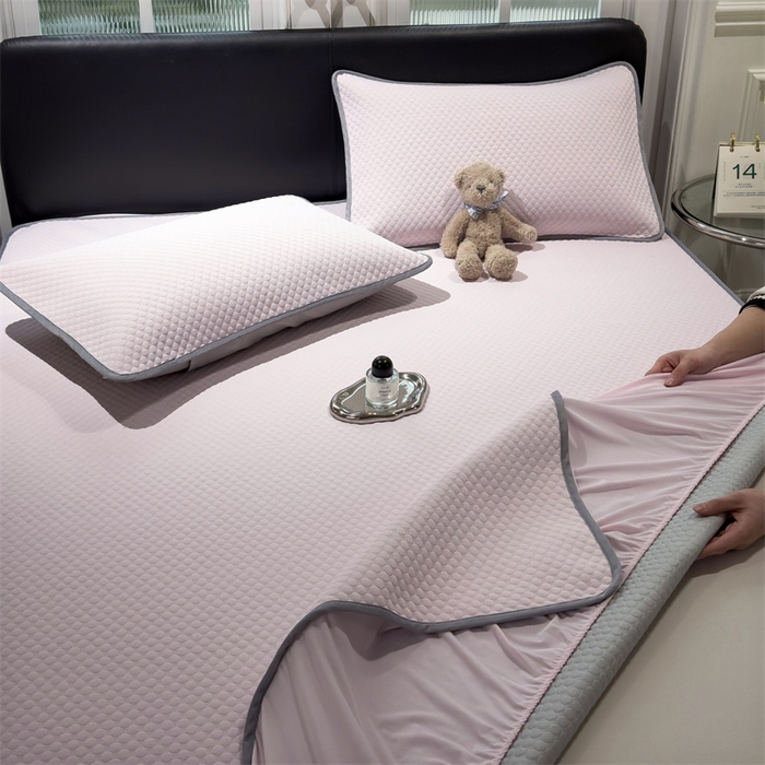 91家纺网 家纺一手货源 找家纺 乐家欣 2026新款凉感凉豆豆床笠款床席款凉席系列 凉豆豆-蜜桃粉（床笠款）