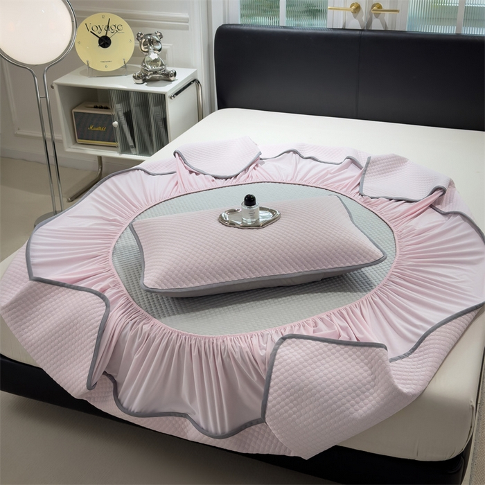 91家纺网 家纺一手货源 找家纺 乐家欣 2026新款凉感凉豆豆床笠款床席款凉席系列 凉豆豆-蜜桃粉（床笠款）