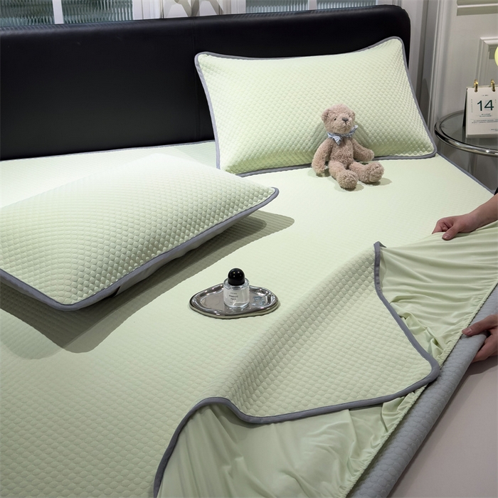 91家纺网 家纺一手货源 找家纺 乐家欣 2026新款凉感凉豆豆床笠款床席款凉席系列 凉豆豆-嫩绿（床笠款）