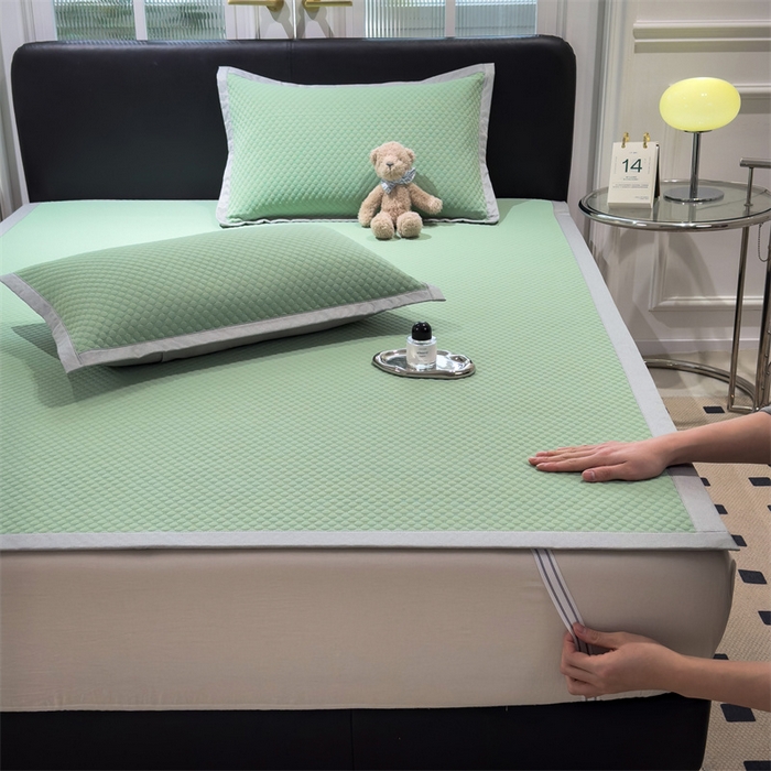 91家纺网 家纺一手货源 找家纺 乐家欣 2026新款凉感凉豆豆床笠款床席款凉席系列 凉豆豆-松绿（床席款）