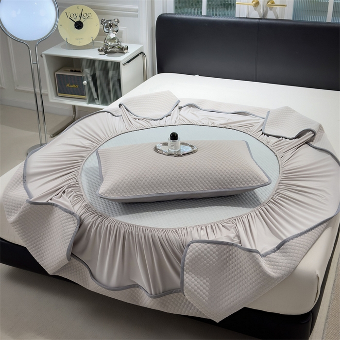 91家纺网 家纺一手货源 找家纺 乐家欣 2026新款凉感凉豆豆床笠款床席款凉席系列 凉豆豆-浅灰（床笠款）