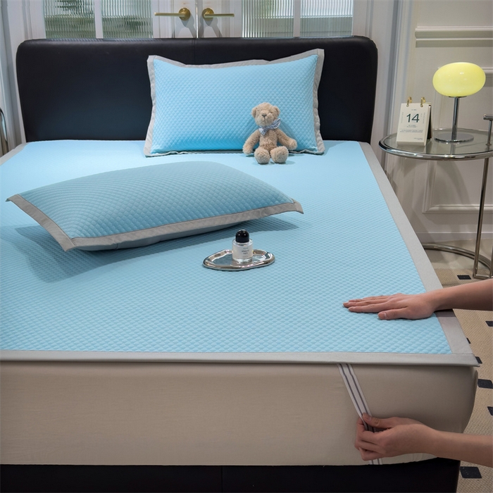 91家纺网 家纺一手货源 找家纺 乐家欣 2026新款凉感凉豆豆床笠款床席款凉席系列 凉豆豆-清水蓝（床席款）