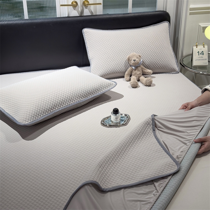 91家纺网 家纺一手货源 找家纺 乐家欣 2026新款凉感凉豆豆床笠款床席款凉席系列 凉豆豆-浅灰（床笠款）