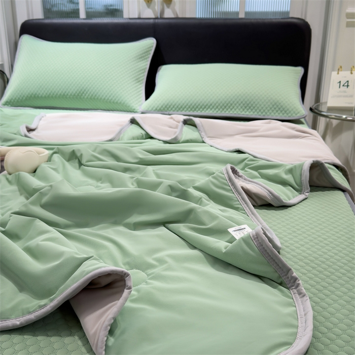 91家纺网 家纺一手货源 找家纺 乐家欣 2026新款凉感凉豆豆床笠款床席款凉席系列 凉豆豆-松绿（床笠款）