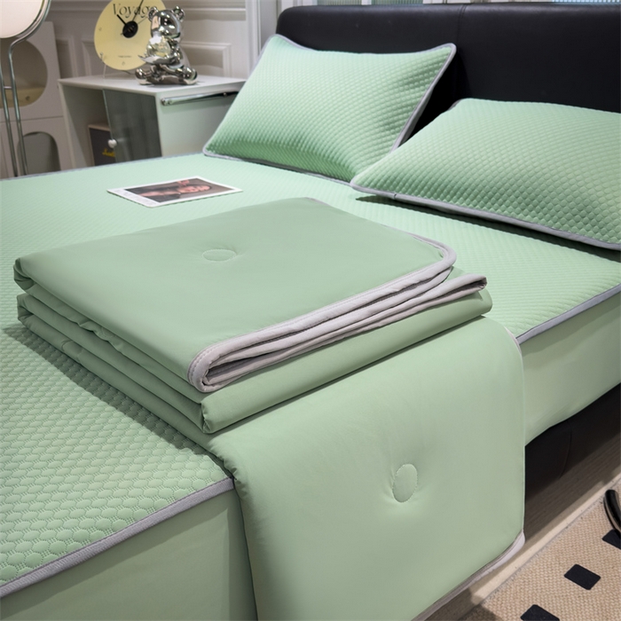 91家纺网 家纺一手货源 找家纺 乐家欣 2026新款凉感凉豆豆床笠款床席款凉席系列 凉豆豆-松绿（床笠款）