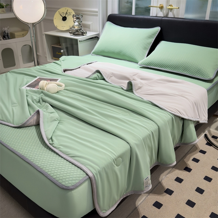 91家纺网 家纺一手货源 找家纺 乐家欣 2026新款凉感凉豆豆床笠款床席款凉席系列 凉豆豆-松绿（床笠款）