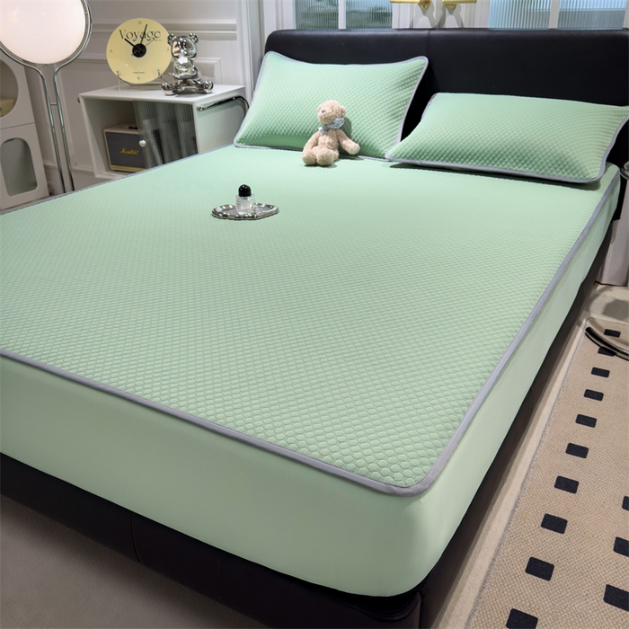 91家纺网 家纺一手货源 找家纺 乐家欣 2026新款凉感凉豆豆床笠款床席款凉席系列 凉豆豆-松绿（床笠款）