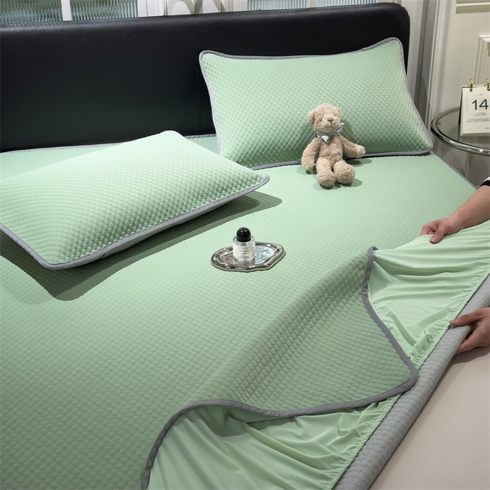 91家纺网 家纺一手货源 找家纺 乐家欣 2026新款凉感凉豆豆床笠款床席款凉席系列 凉豆豆-松绿（床笠款）