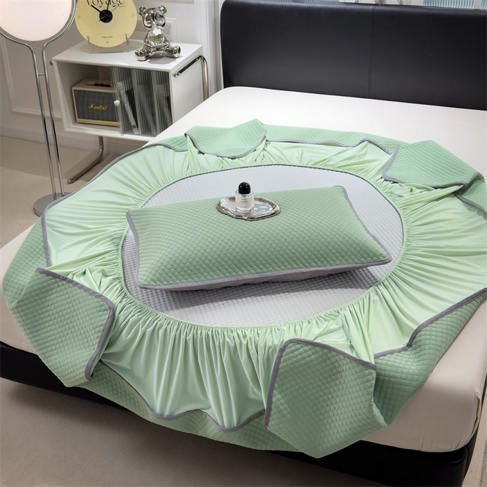 91家纺网 家纺一手货源 找家纺 乐家欣 2026新款凉感凉豆豆床笠款床席款凉席系列 凉豆豆-松绿（床笠款）