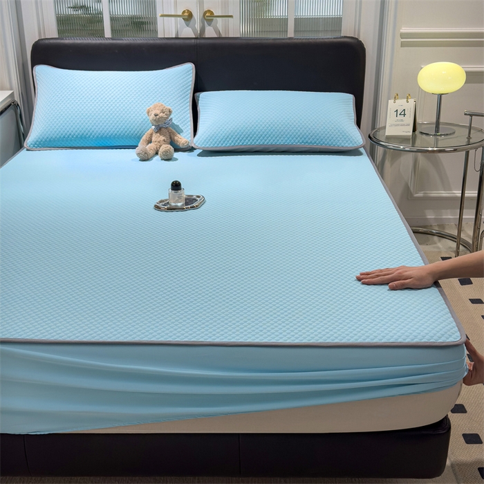 91家纺网 家纺一手货源 找家纺 乐家欣 2026新款凉感凉豆豆床笠款床席款凉席系列 凉豆豆-清水蓝（床笠款）