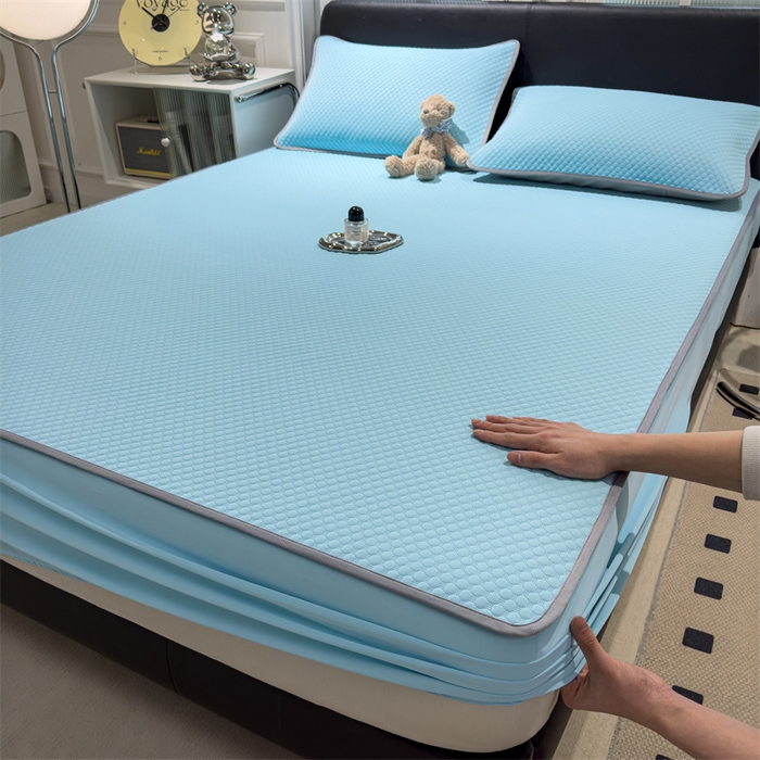 91家纺网 家纺一手货源 找家纺 乐家欣 2026新款凉感凉豆豆床笠款床席款凉席系列 凉豆豆-清水蓝（床笠款）