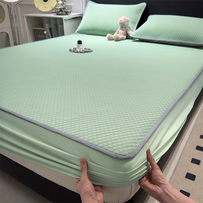 91家纺网 家纺一手货源 找家纺 乐家欣 2026新款凉感凉豆豆床笠款床席款凉席系列 凉豆豆-松绿（床笠款）