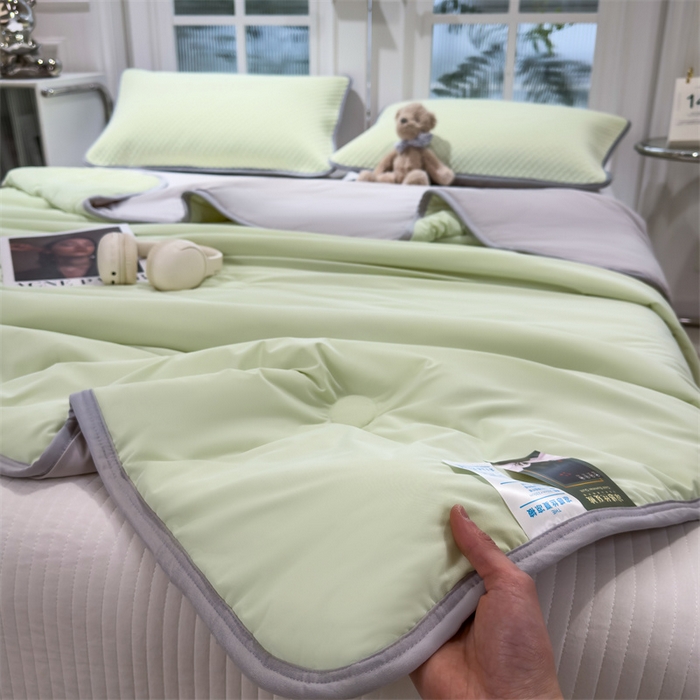 91家纺网 家纺一手货源 找家纺 乐家欣 2026新款凉感凉豆豆床笠款床席款凉席系列 凉感夏被-嫩绿