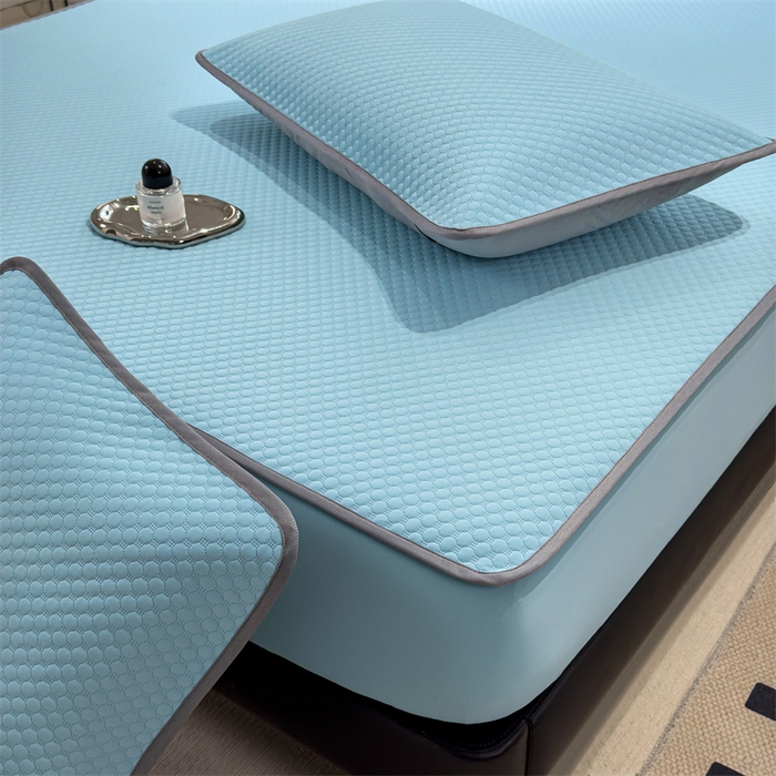 91家纺网 家纺一手货源 找家纺 乐家欣 2026新款凉感凉豆豆床笠款床席款凉席系列 凉豆豆-清水蓝（床笠款）