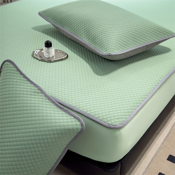 91家纺网 家纺一手货源 找家纺 乐家欣 2026新款凉感凉豆豆床笠款床席款凉席系列 凉豆豆-松绿（床笠款）