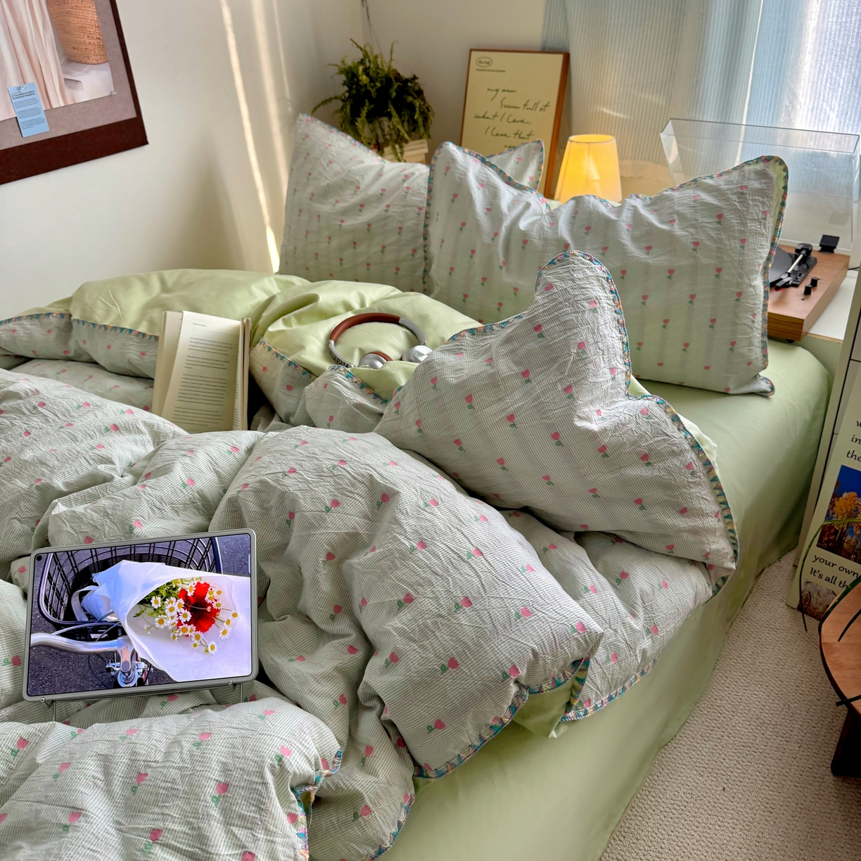 91家纺网 家纺一手货源 找家纺 田野 2026新款全棉水洗提花贝壳边四件套 青郁小朵