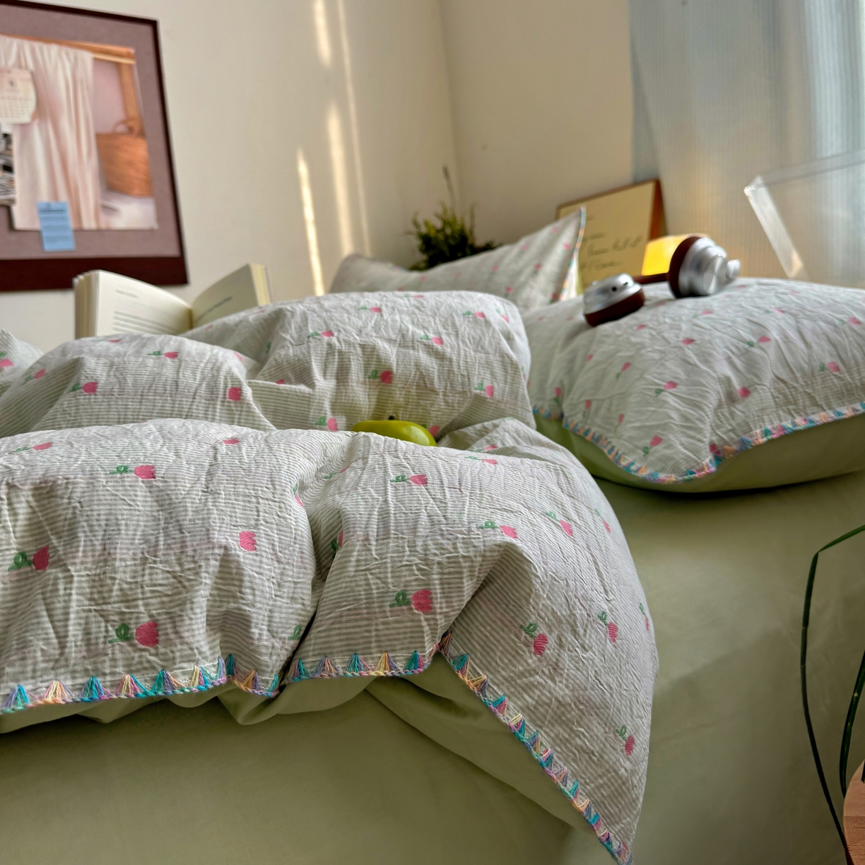 91家纺网 家纺一手货源 找家纺 田野 2026新款全棉水洗提花贝壳边四件套 青郁小朵