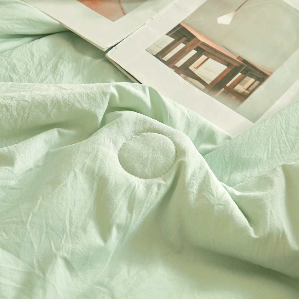 91家纺网 家纺一手货源 找家纺 创优家纺 2026新款新疆棉花夏被无印风纯色100%新疆棉夏凉被空调被棉花夏被棉花被子百分百新疆棉可水洗/可机洗棉花被（专版烫画 盗版必究） 棉朵-清新绿