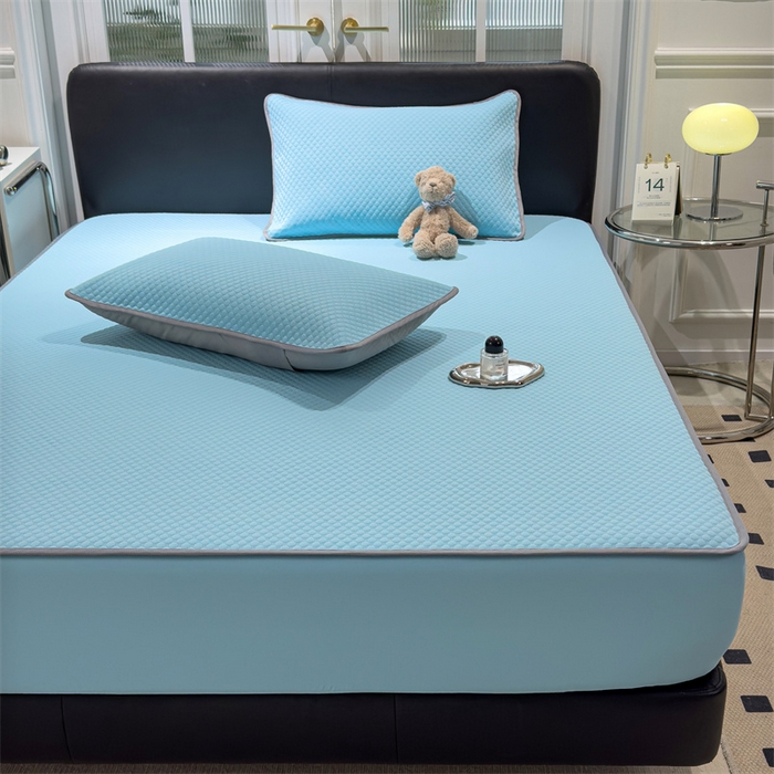 91家纺网 家纺一手货源 找家纺 乐家欣 2026新款凉感凉豆豆床笠款床席款凉席系列 凉豆豆-清水蓝（床笠款）