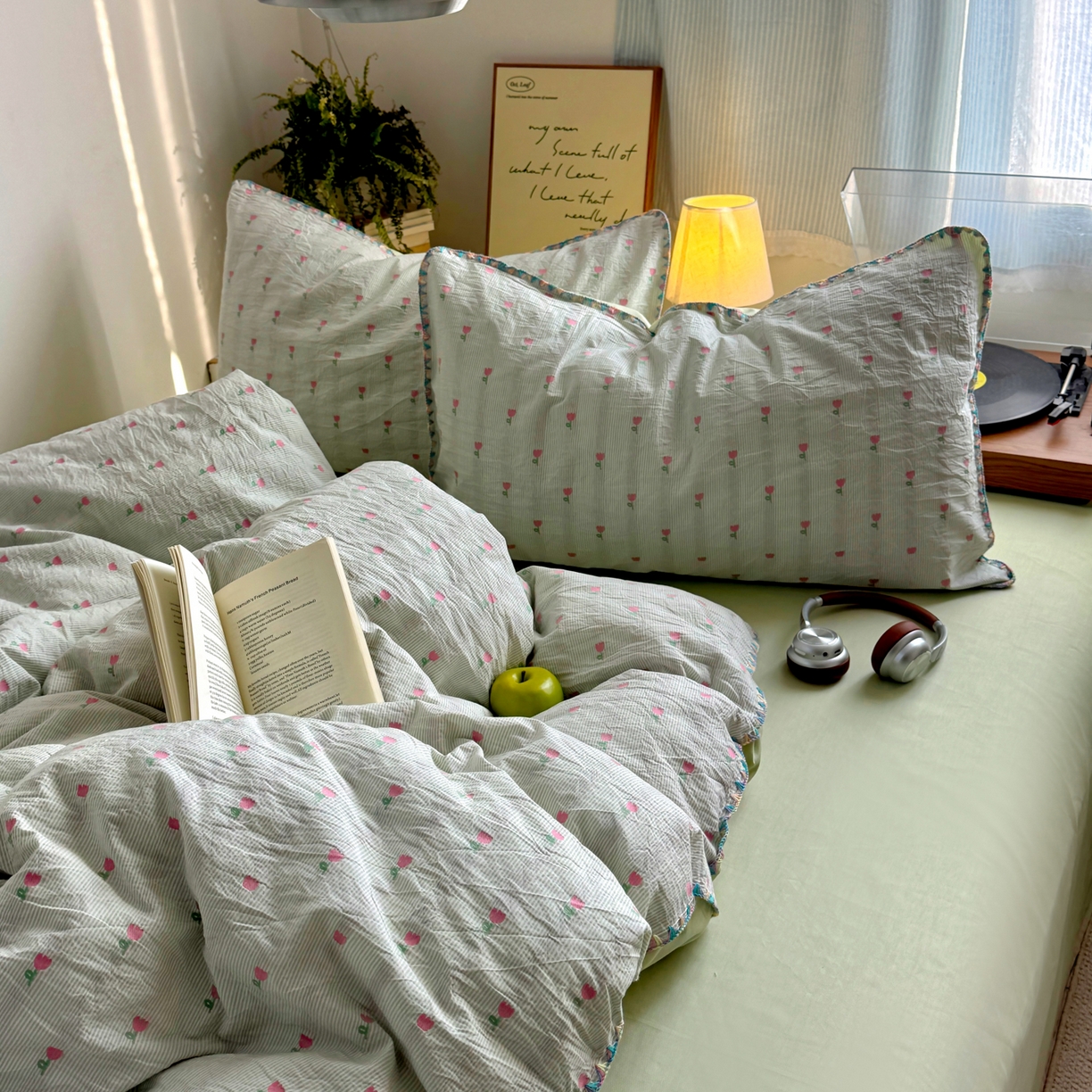 91家纺网 家纺一手货源 找家纺 田野 2026新款全棉水洗提花贝壳边四件套 青郁小朵