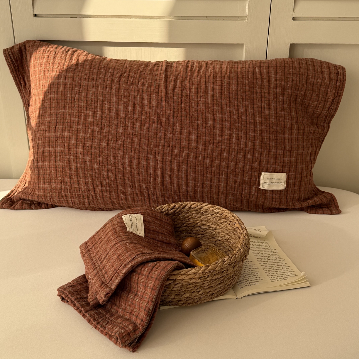 91家纺网 家纺一手货源 找家纺 （总）百寐 2026百分百全棉A类色织枕巾52*75条纹格子美拉德色系纯棉吸汗枕巾风格二