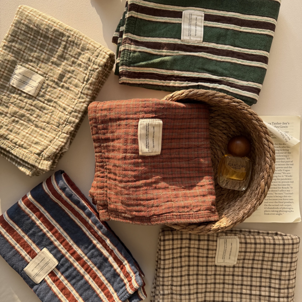 91家纺网 家纺一手货源 找家纺 （总）百寐 2026百分百全棉A类色织枕巾52*75条纹格子美拉德色系纯棉吸汗枕巾风格二