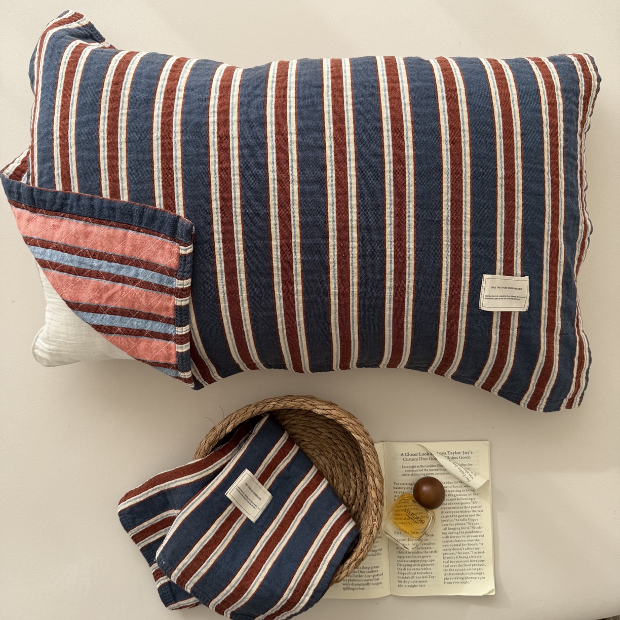 91家纺网 家纺一手货源 找家纺 百寐 2026百分百全棉A类色织枕巾52*75条纹格子美拉德色系纯棉吸汗枕巾风格二 色织-蓝条