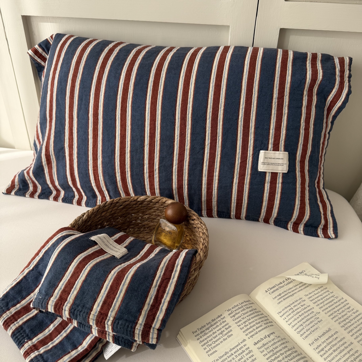 91家纺网 家纺一手货源 找家纺 百寐 2026百分百全棉A类色织枕巾52*75条纹格子美拉德色系纯棉吸汗枕巾风格二 色织-蓝条