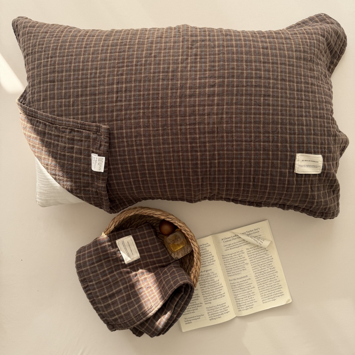 91家纺网 家纺一手货源 找家纺 百寐 2026百分百全棉A类色织枕巾52*75条纹格子美拉德色系纯棉吸汗枕巾风格二 色织-深咖格