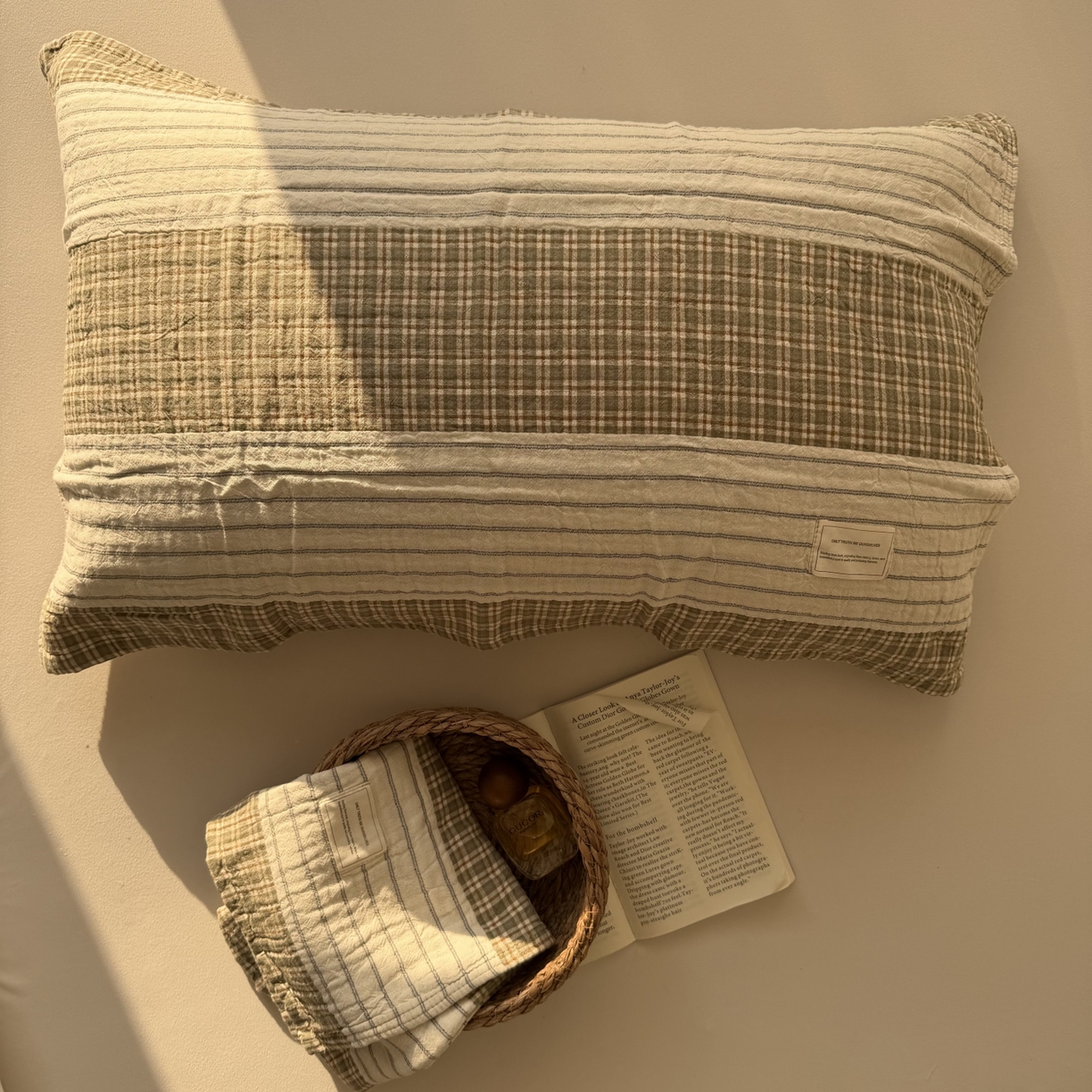 91家纺网 家纺一手货源 找家纺 百寐 2026百分百全棉A类色织枕巾52*75条纹格子美拉德色系纯棉吸汗枕巾风格二 色织-双拼米格