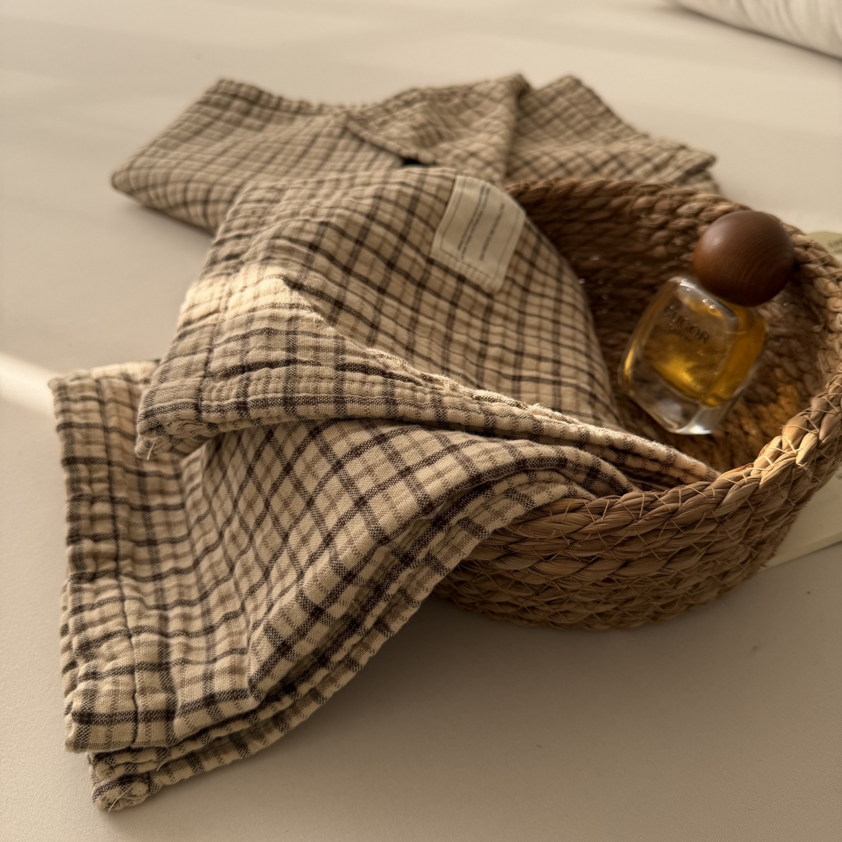 91家纺网 家纺一手货源 找家纺 百寐 2026百分百全棉A类色织枕巾52*75条纹格子美拉德色系纯棉吸汗枕巾风格二 色织 -米格