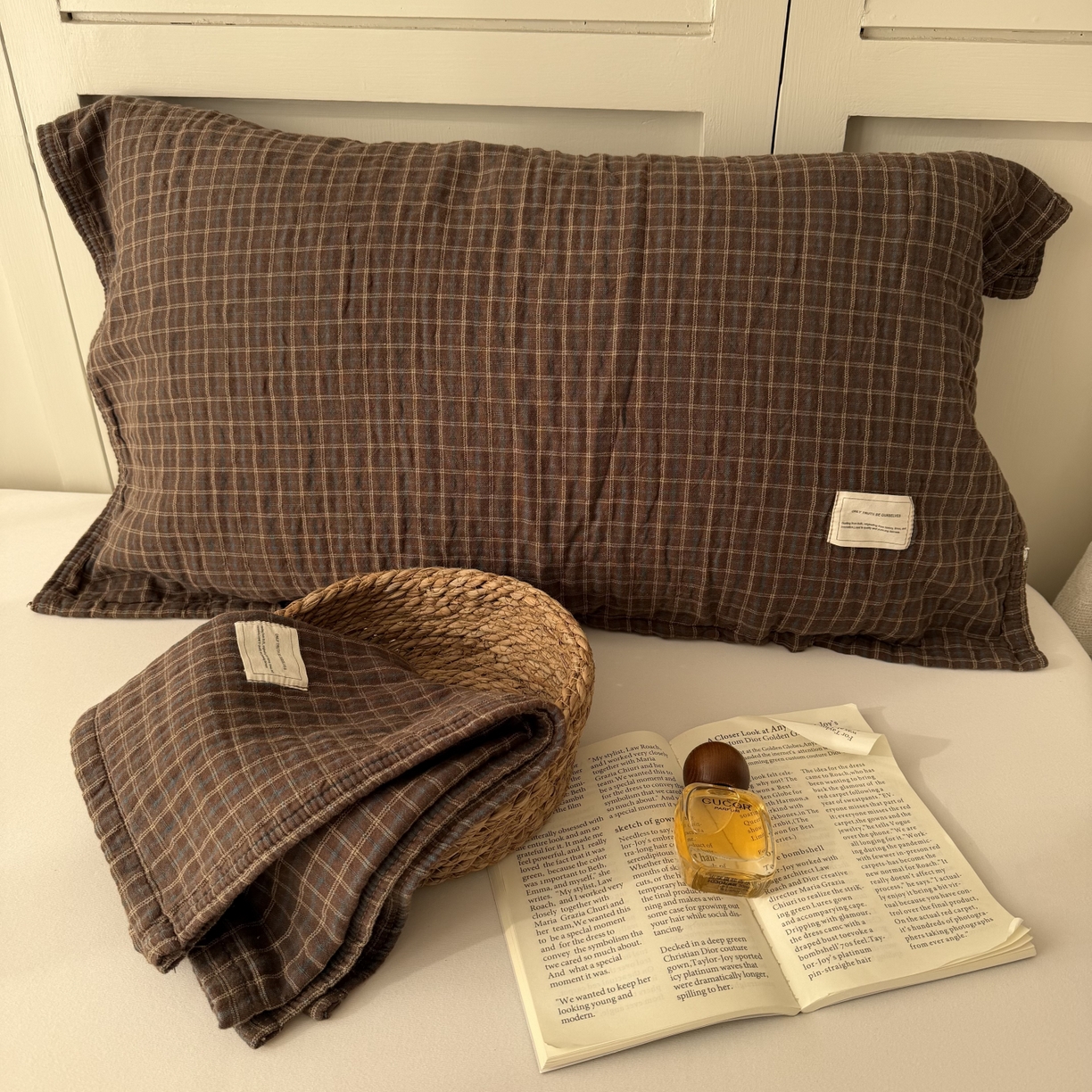 91家纺网 家纺一手货源 找家纺 百寐 2026百分百全棉A类色织枕巾52*75条纹格子美拉德色系纯棉吸汗枕巾风格二 色织-深咖格