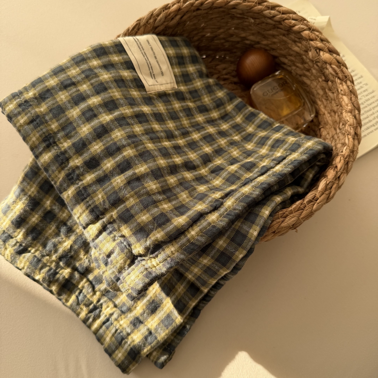 91家纺网 家纺一手货源 找家纺 百寐 2026百分百全棉A类色织枕巾52*75条纹格子美拉德色系纯棉吸汗枕巾风格二 色织-绿格