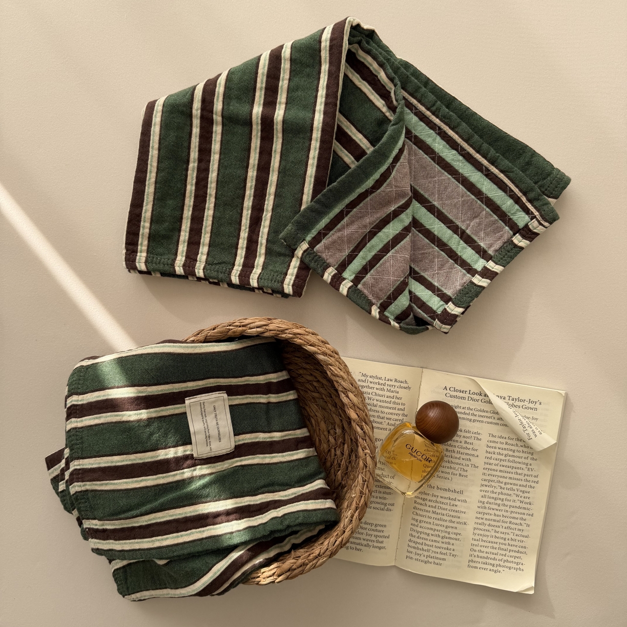 91家纺网 家纺一手货源 找家纺 百寐 2026百分百全棉A类色织枕巾52*75条纹格子美拉德色系纯棉吸汗枕巾风格二 色织-绿条